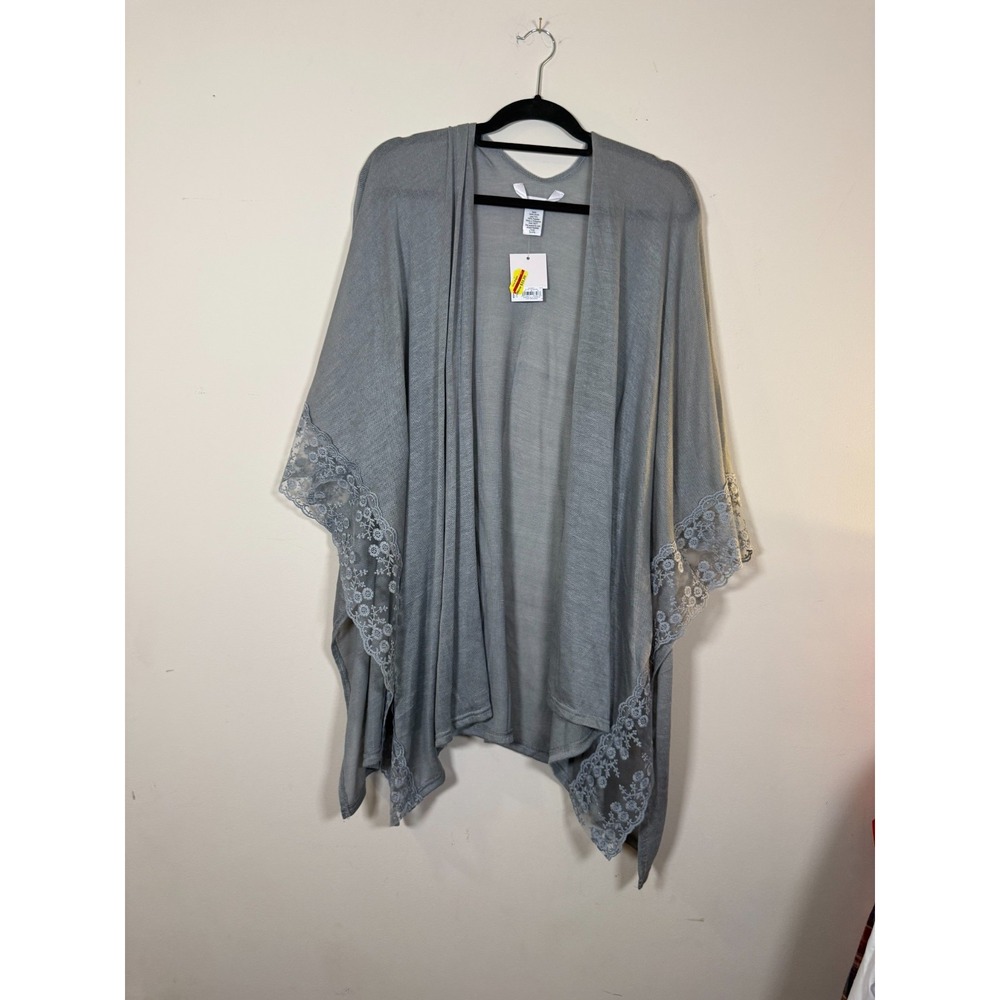 Kimono Cardigan Boho Open Front Duster Lauren Conrad Gray Lace Trim